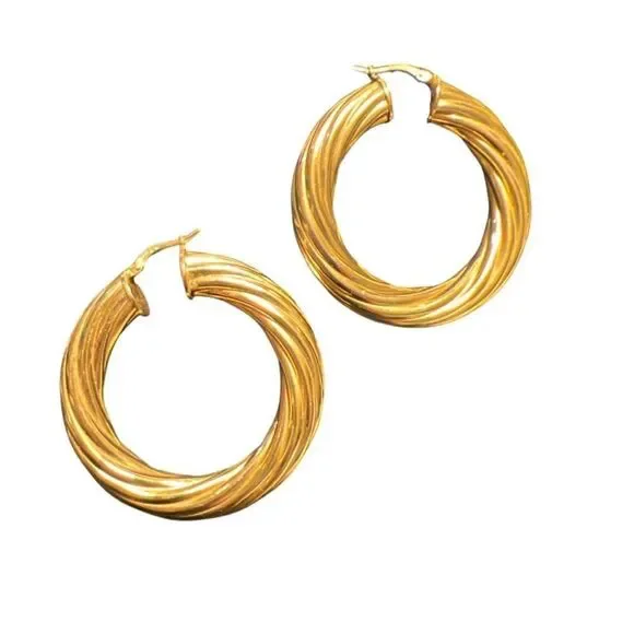 Italian-Made Twisted Large Wide Hoop Earrings in 18k Gold-plated
